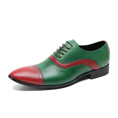 Mens Pointed Toe Lace Up Insert Color Genuine Leather Oxfords