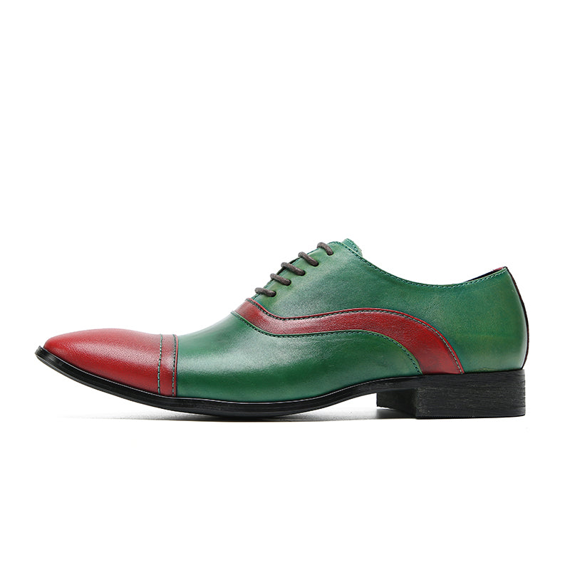 Mens Pointed Toe Lace Up Insert Color Genuine Leather Oxfords