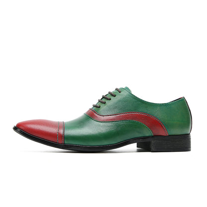 Mens Pointed Toe Lace Up Insert Color Genuine Leather Oxfords