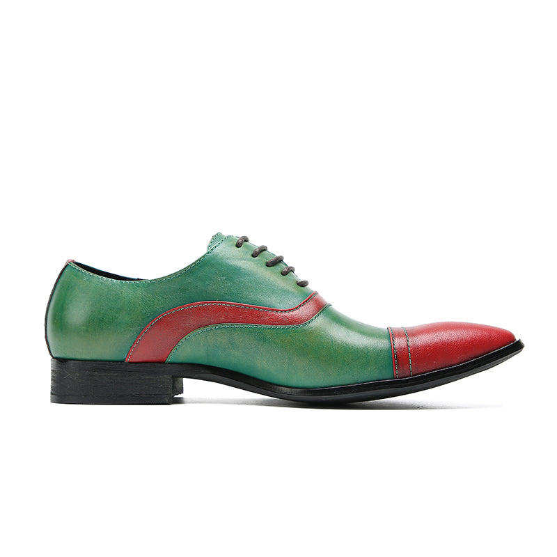 Mens Pointed Toe Lace Up Insert Color Genuine Leather Oxfords
