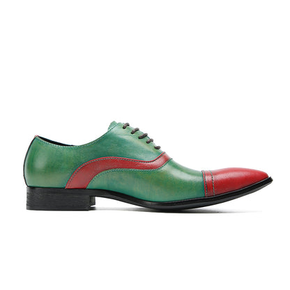 Mens Pointed Toe Lace Up Insert Color Genuine Leather Oxfords