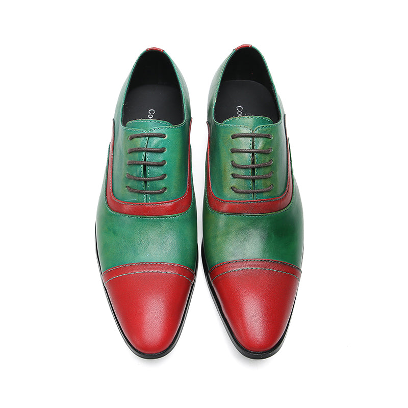 Mens Pointed Toe Lace Up Insert Color Genuine Leather Oxfords