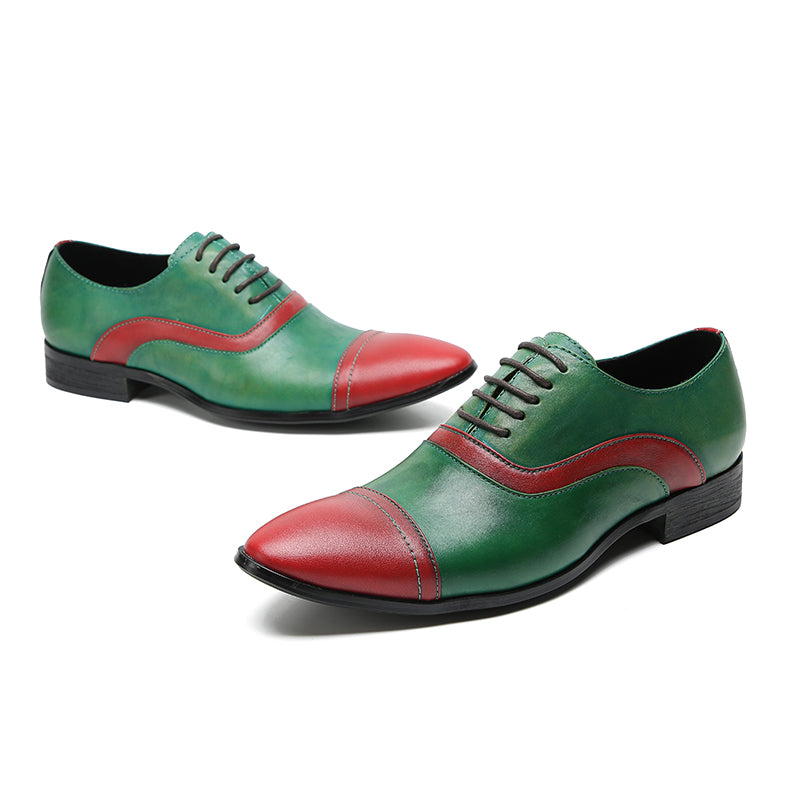 Mens Pointed Toe Lace Up Insert Color Genuine Leather Oxfords