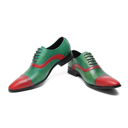 Mens Pointed Toe Lace Up Insert Color Genuine Leather Oxfords