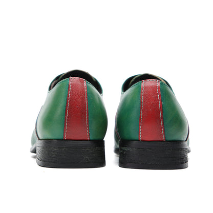 Mens Pointed Toe Lace Up Insert Color Genuine Leather Oxfords