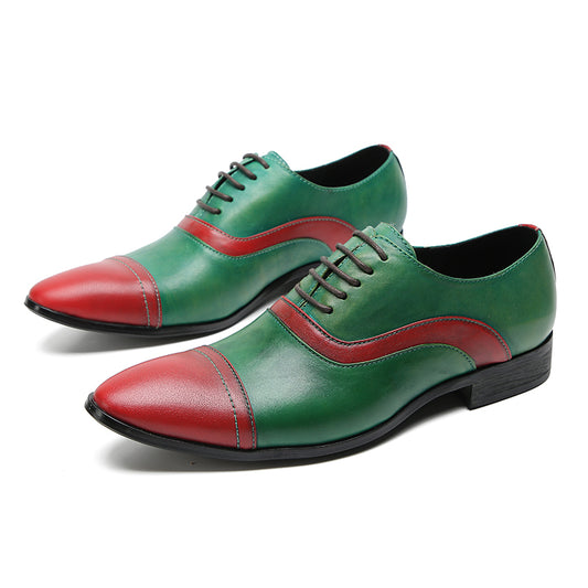 Mens Pointed Toe Lace Up Insert Color Genuine Leather Oxfords
