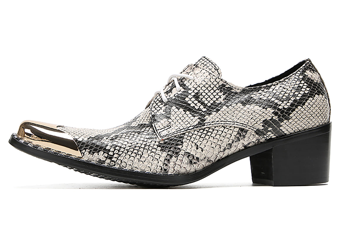 Mens Metal Tip Toe Genuine Leather Snakeskin Texture Western Oxfords