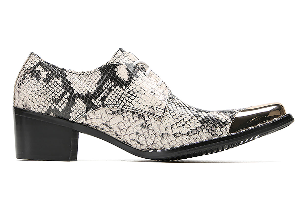 Mens Metal Tip Toe Genuine Leather Snakeskin Texture Western Oxfords