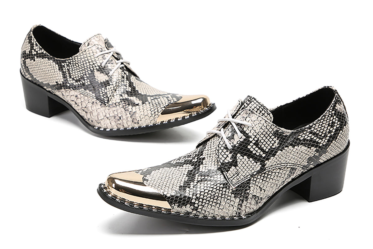 Mens Metal Tip Toe Genuine Leather Snakeskin Texture Western Oxfords
