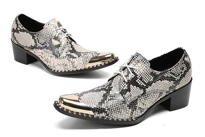 Mens Metal Tip Toe Genuine Leather Snakeskin Texture Western Oxfords