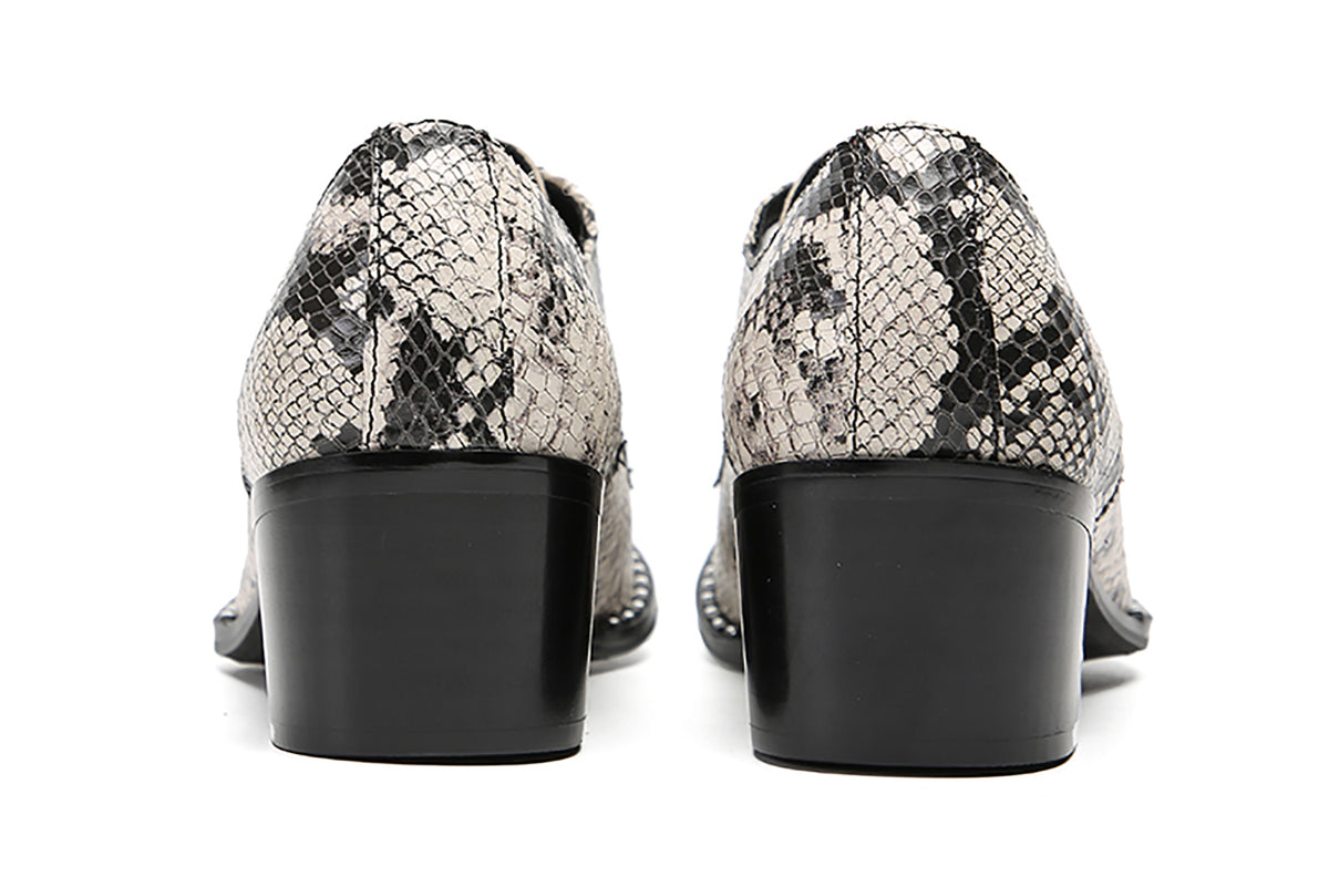 Mens Metal Tip Toe Genuine Leather Snakeskin Texture Western Oxfords