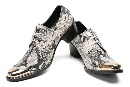 Mens Metal Tip Toe Genuine Leather Snakeskin Texture Western Oxfords