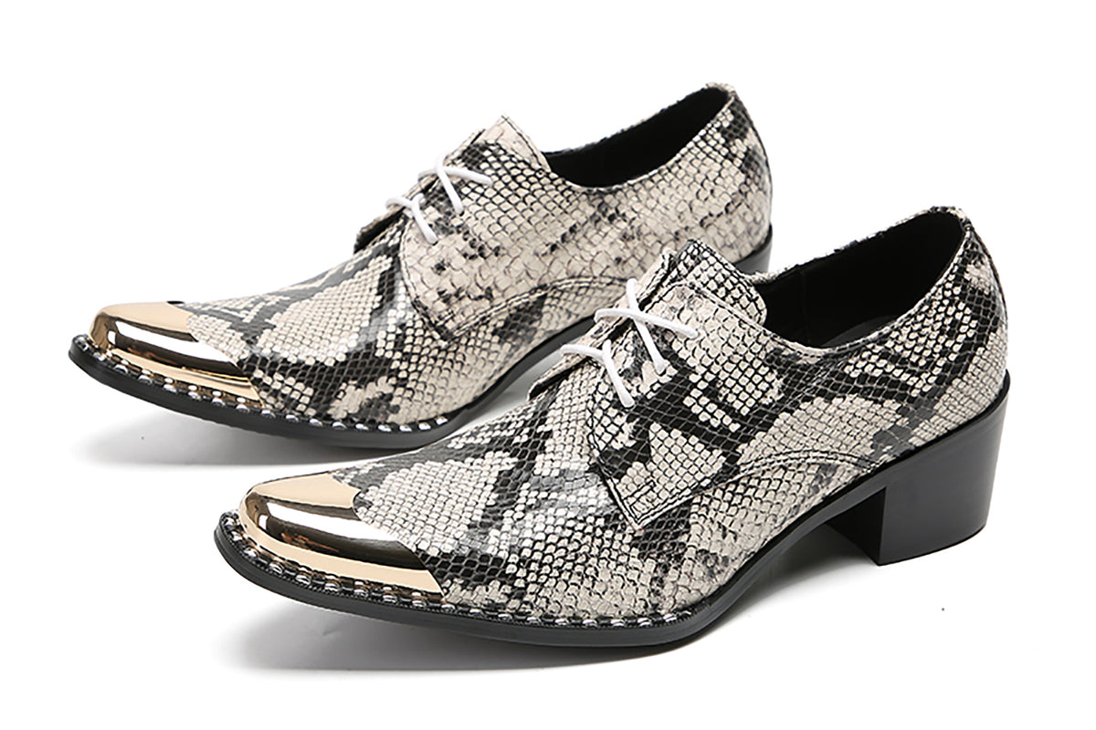 Mens Metal Tip Toe Genuine Leather Snakeskin Texture Western Oxfords