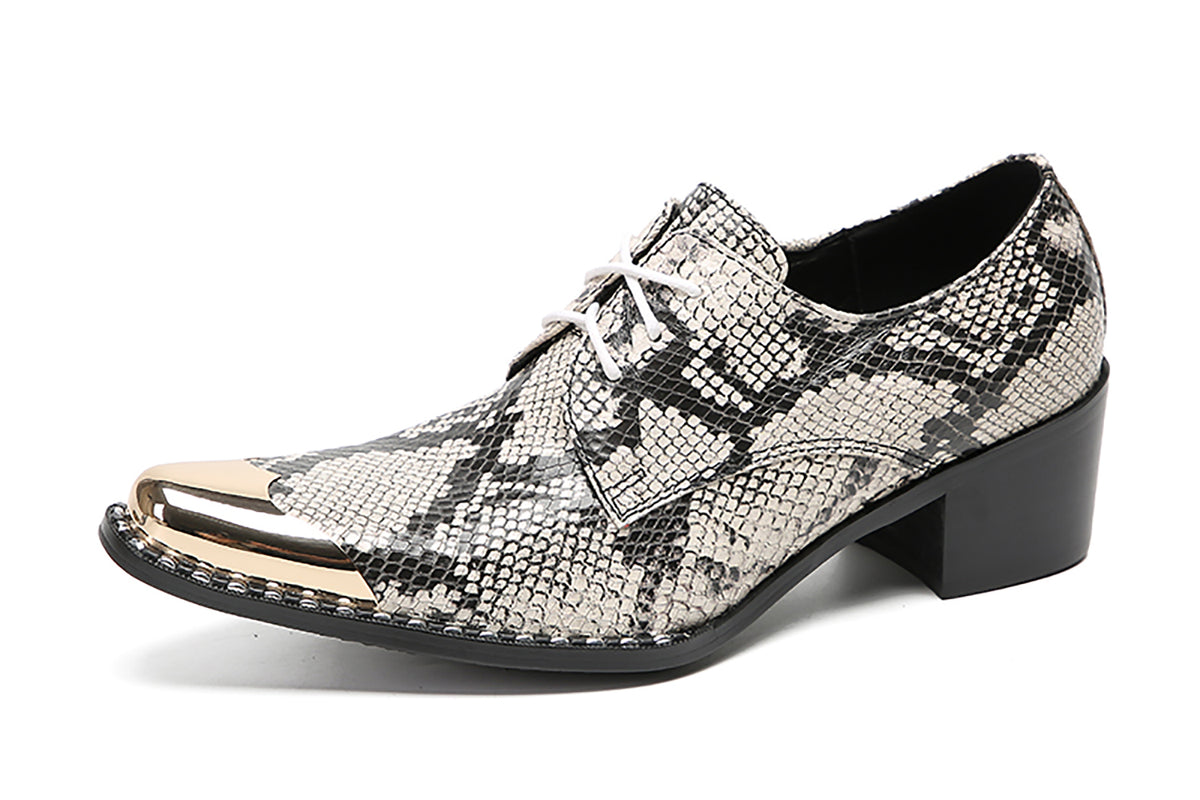 Mens Metal Tip Toe Genuine Leather Snakeskin Texture Western Oxfords