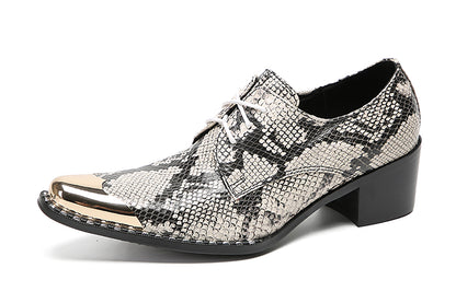 Mens Metal Tip Toe Genuine Leather Snakeskin Texture Western Oxfords