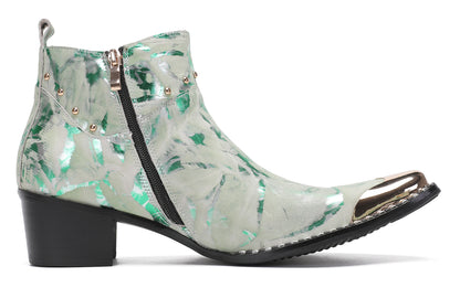Mens Metal-Tip Toe Zip Tiger's Head Western Boots