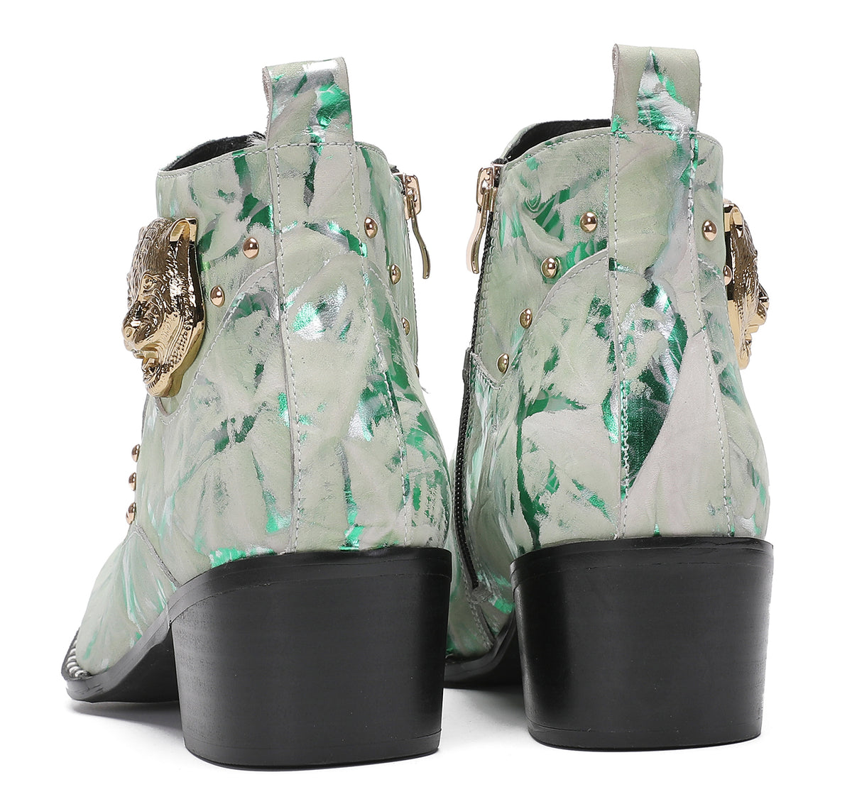 Mens Metal-Tip Toe Zip Tiger's Head Western Boots
