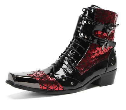 Mens Metal-Square Toe Zip Casual Double Buckle Cowboy Western Boots