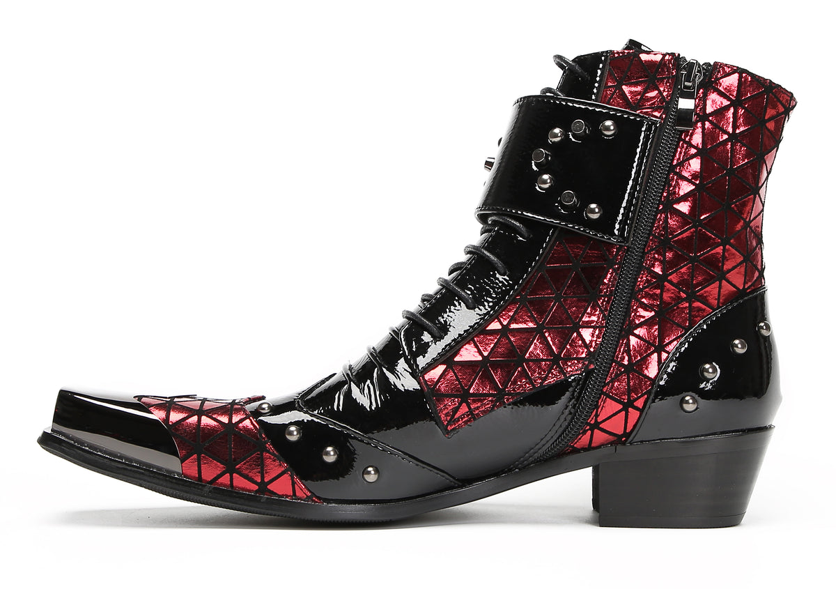 Mens Metal-Square Toe Zip Casual Double Buckle Cowboy Western Boots
