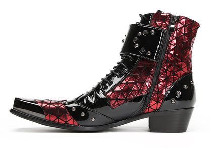Mens Metal-Square Toe Zip Casual Double Buckle Cowboy Western Boots