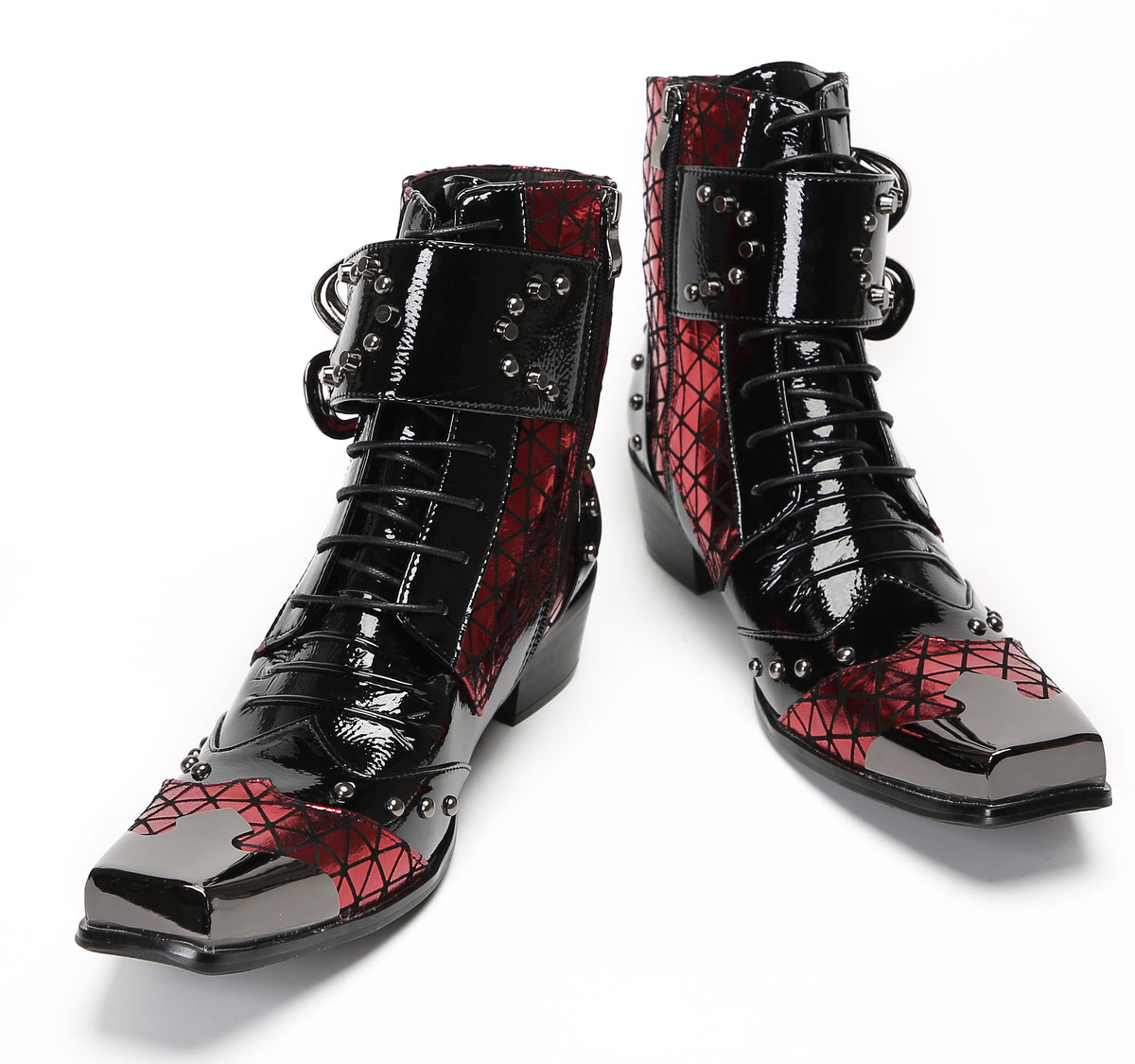 Mens Metal-Square Toe Zip Casual Double Buckle Cowboy Western Boots