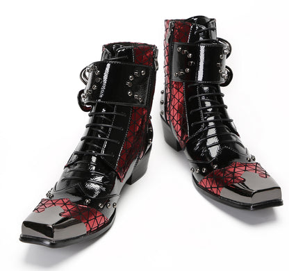 Mens Metal-Square Toe Zip Casual Double Buckle Cowboy Western Boots