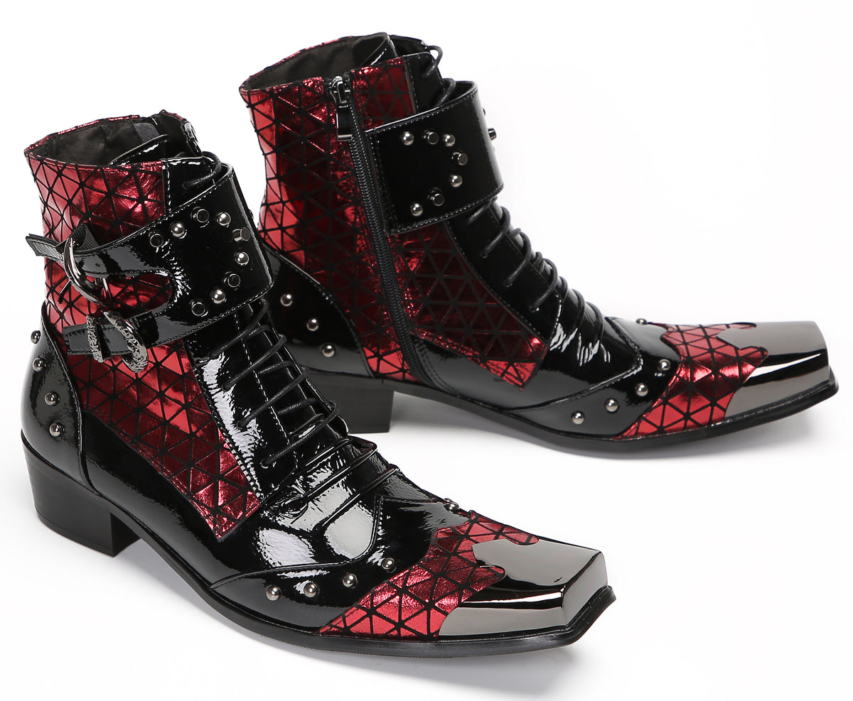 Mens Metal-Square Toe Zip Casual Double Buckle Cowboy Western Boots