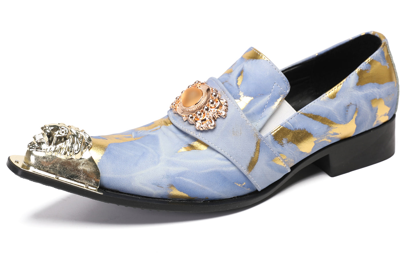 Mens Metal-Tip Dragon Toe Slip On Western Loafers