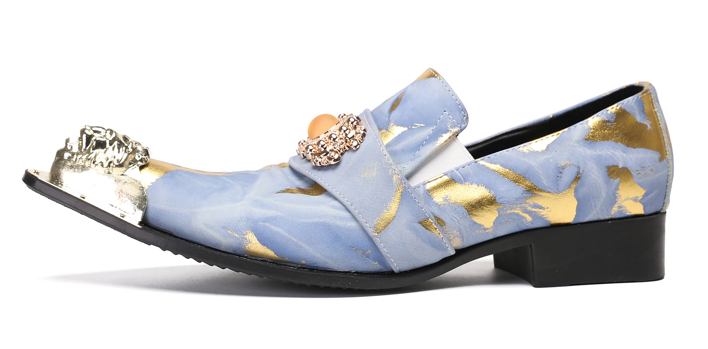 Mens Metal-Tip Dragon Toe Slip On Western Loafers