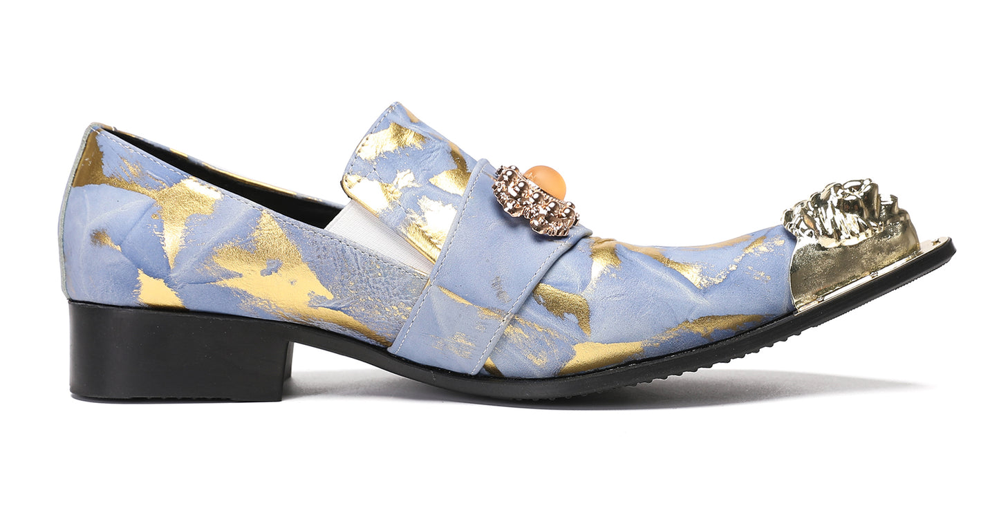 Mens Metal-Tip Dragon Toe Slip On Western Loafers
