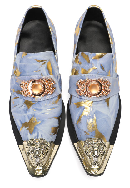 Mens Metal-Tip Dragon Toe Slip On Western Loafers