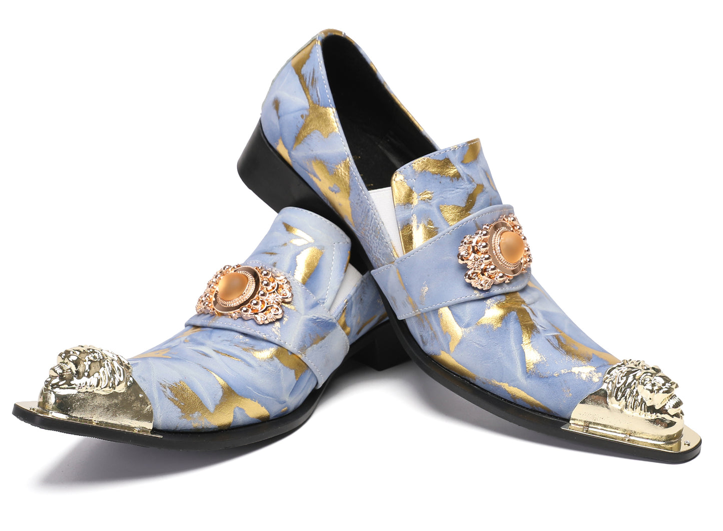 Mens Metal-Tip Dragon Toe Slip On Western Loafers