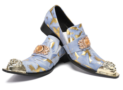 Mens Metal-Tip Dragon Toe Slip On Western Loafers