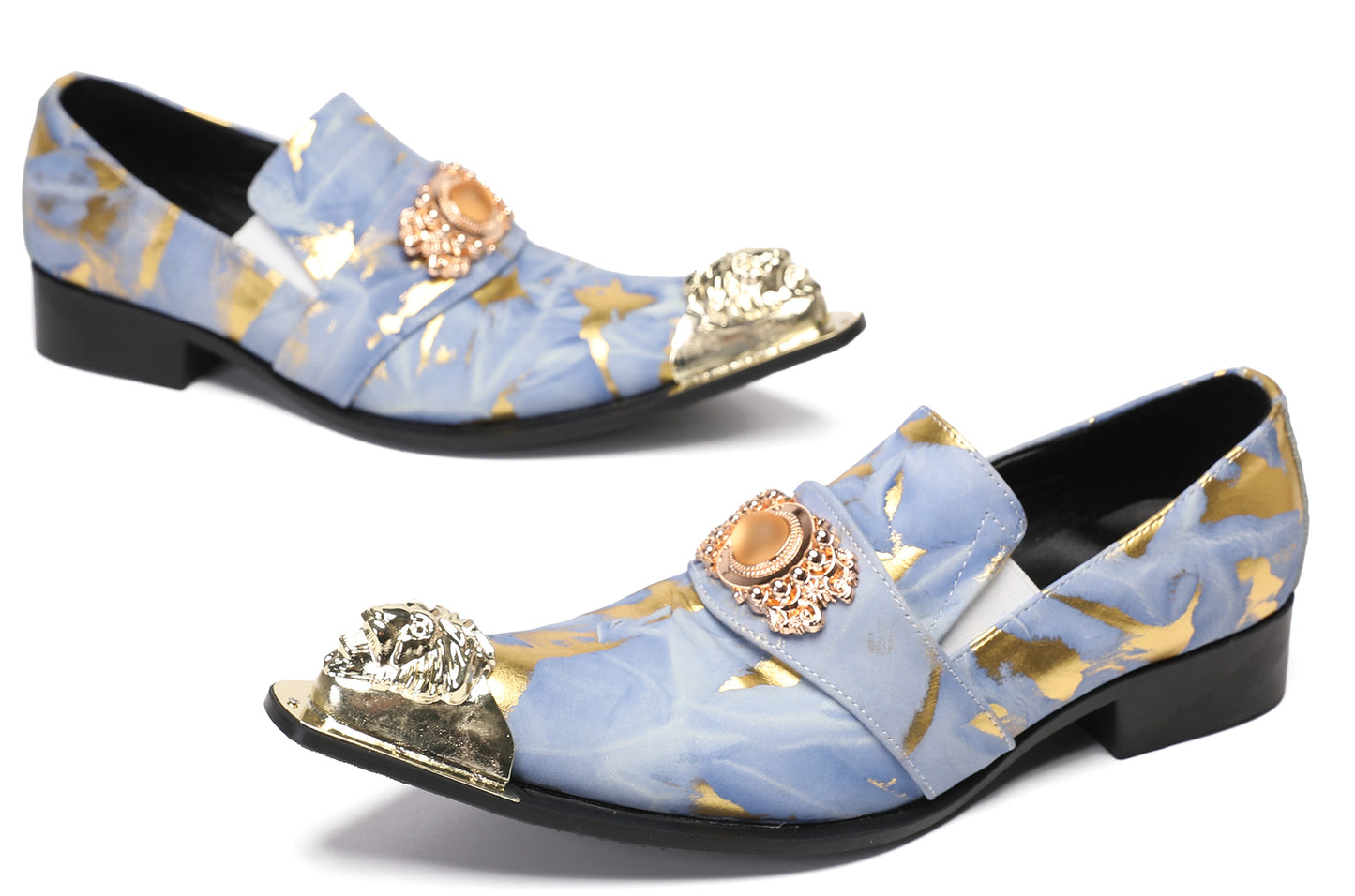 Mens Metal-Tip Dragon Toe Slip On Western Loafers