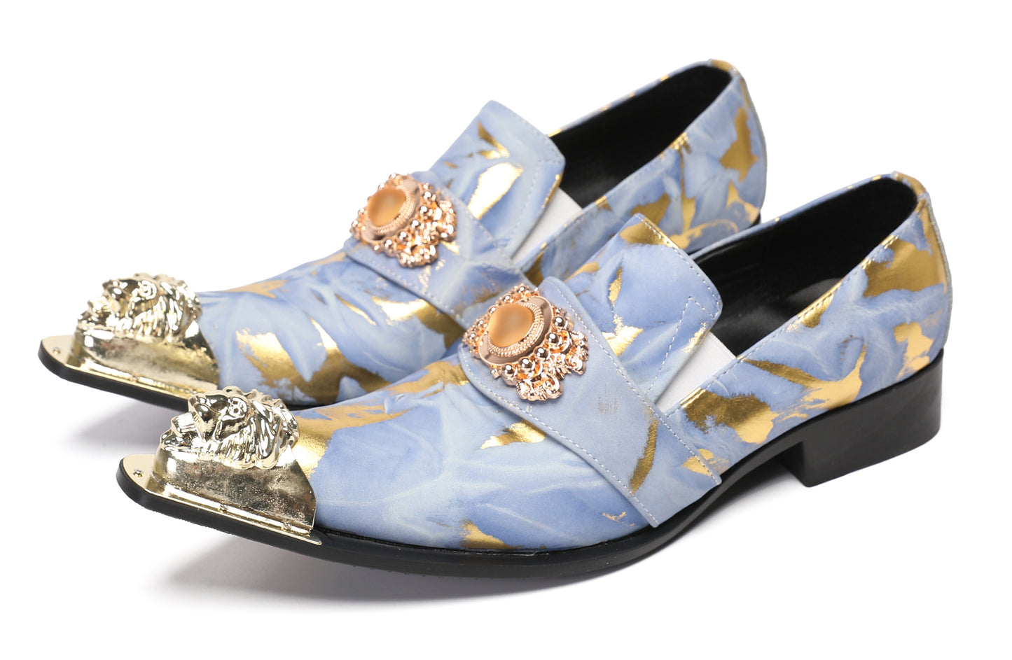 Mens Metal-Tip Dragon Toe Slip On Western Loafers