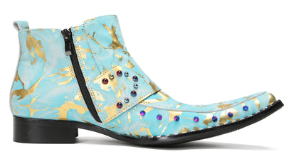 Mens Double Buckle Fashion Casual Coloful Beads Ankle Boots