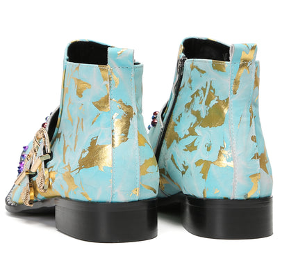 Mens Double Buckle Fashion Casual Coloful Beads Ankle Boots