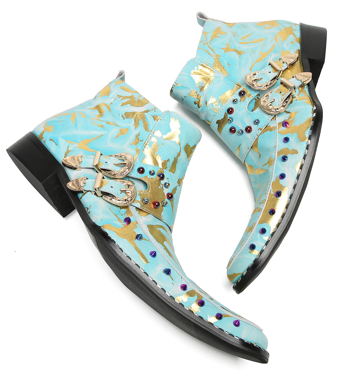 Mens Double Buckle Fashion Casual Coloful Beads Ankle Boots