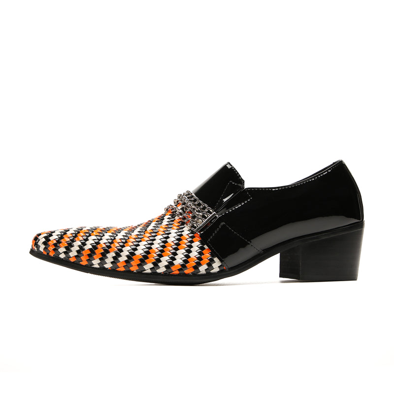 Mens Pointed Toe Three Colors Genuine Leather Woven Penny Loafers