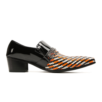 Mens Pointed Toe Three Colors Genuine Leather Woven Penny Loafers