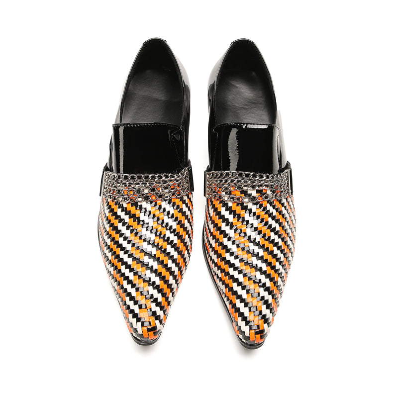 Mens Pointed Toe Three Colors Genuine Leather Woven Penny Loafers