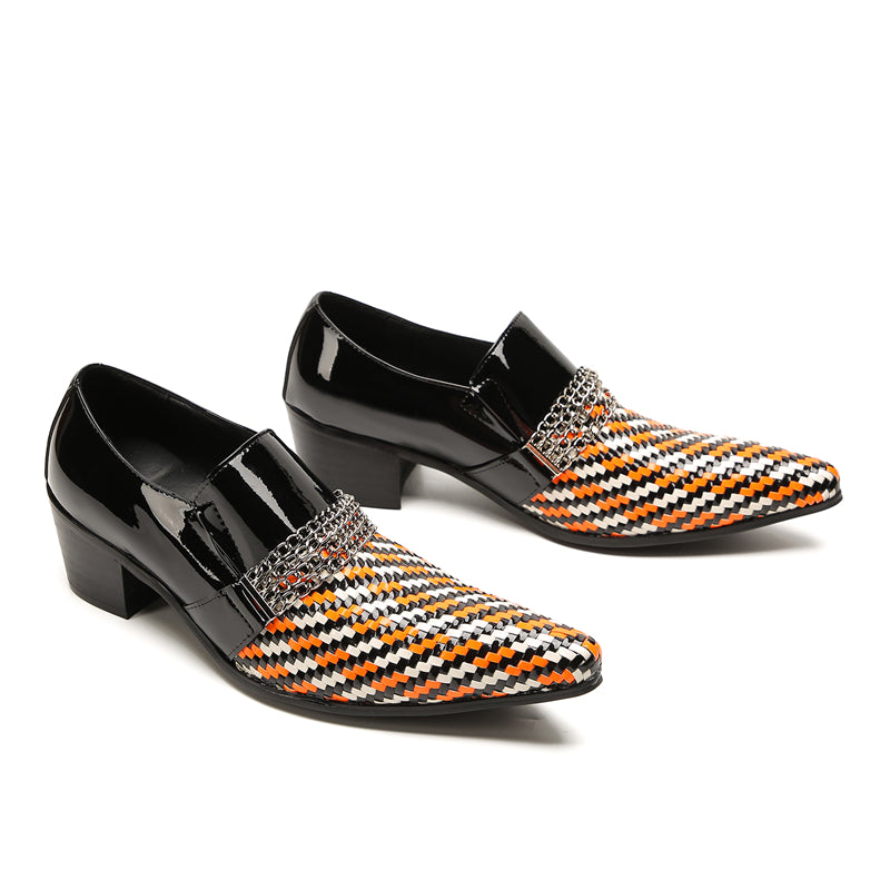 Mens Pointed Toe Three Colors Genuine Leather Woven Penny Loafers