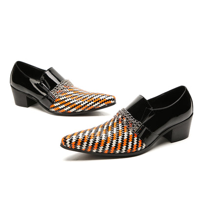 Mens Pointed Toe Three Colors Genuine Leather Woven Penny Loafers
