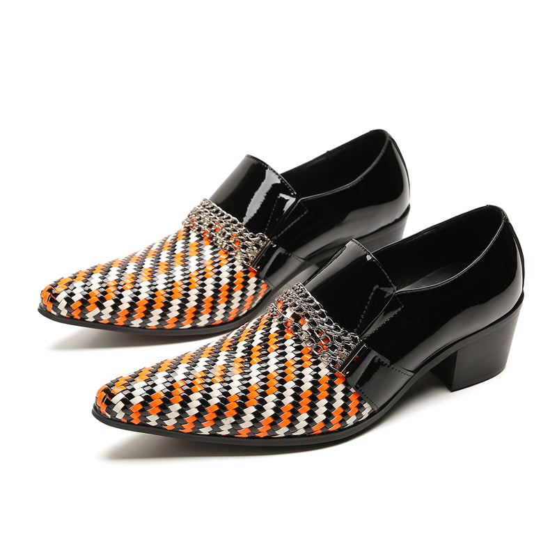 Mens Pointed Toe Three Colors Genuine Leather Woven Penny Loafers