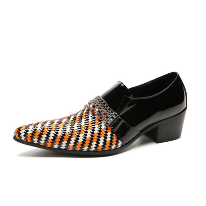 Mens Pointed Toe Three Colors Genuine Leather Woven Penny Loafers