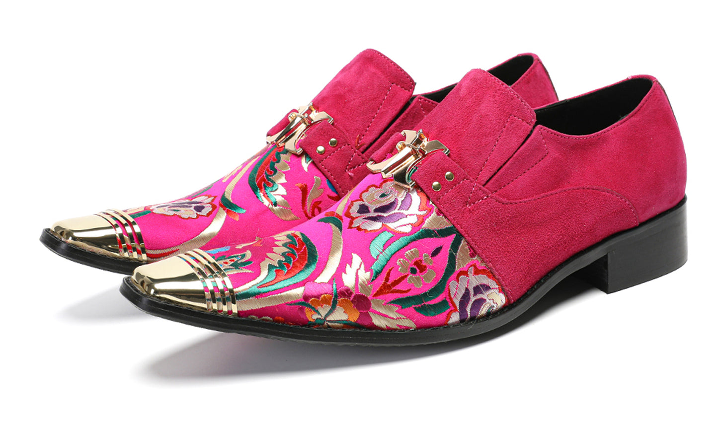 Mens Top-Grain Leather Floral Embroidery Casual Western Loafers