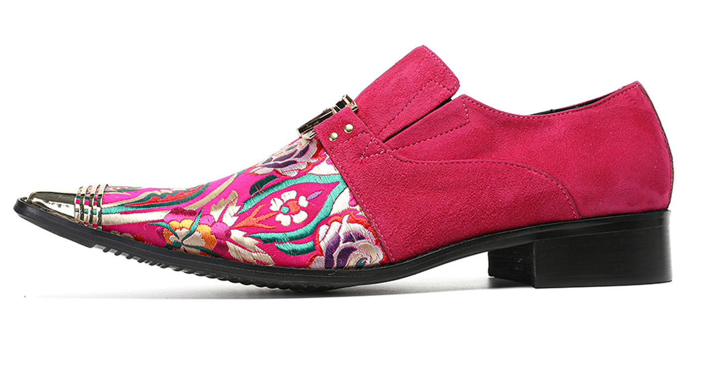 Mens Top-Grain Leather Floral Embroidery Casual Western Loafers