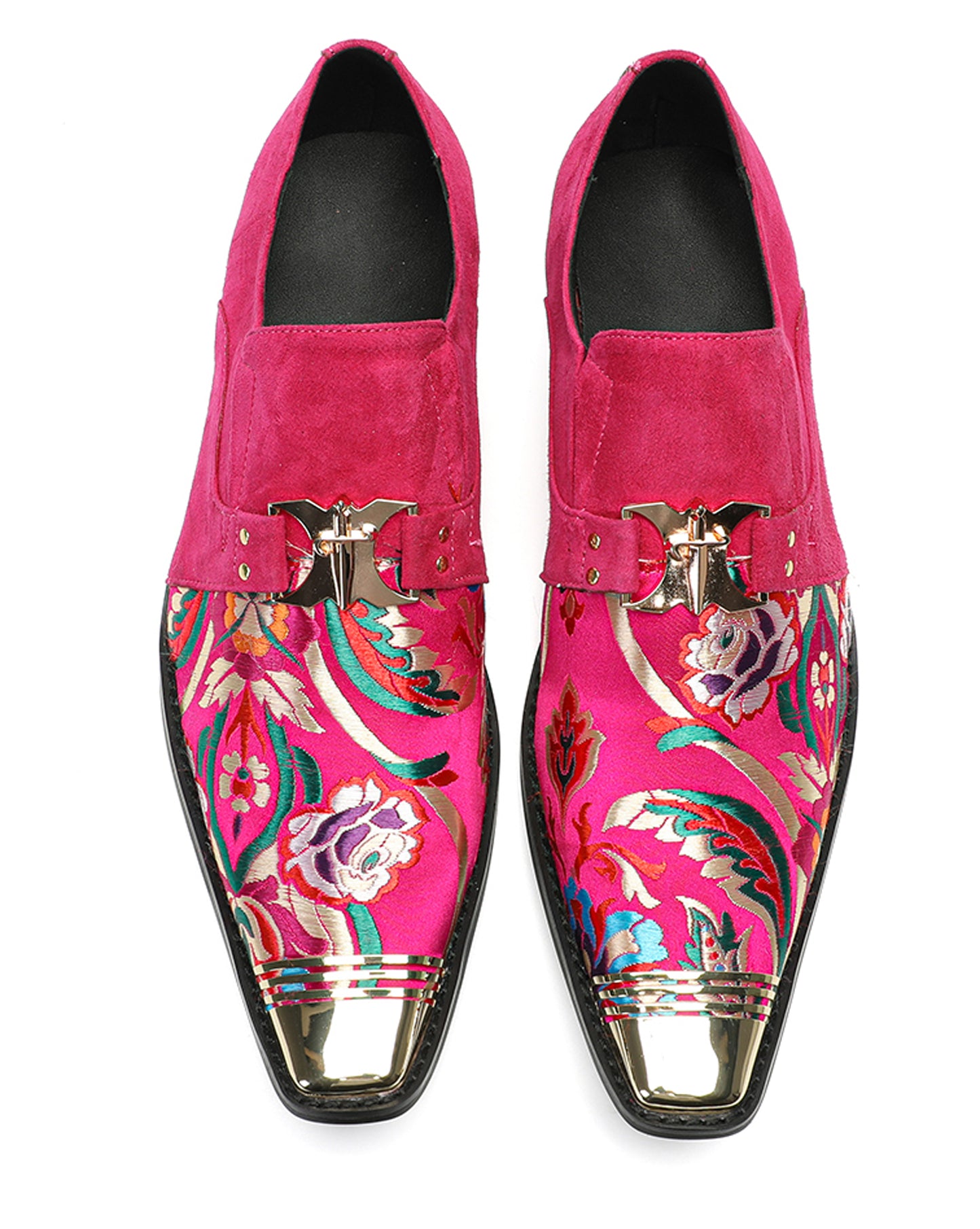 Mens Top-Grain Leather Floral Embroidery Casual Western Loafers