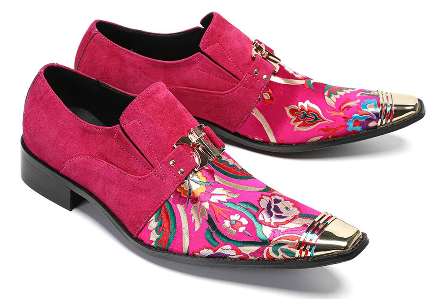 Mens Top-Grain Leather Floral Embroidery Casual Western Loafers