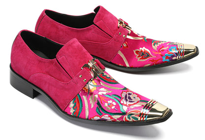 Mens Top-Grain Leather Floral Embroidery Casual Western Loafers